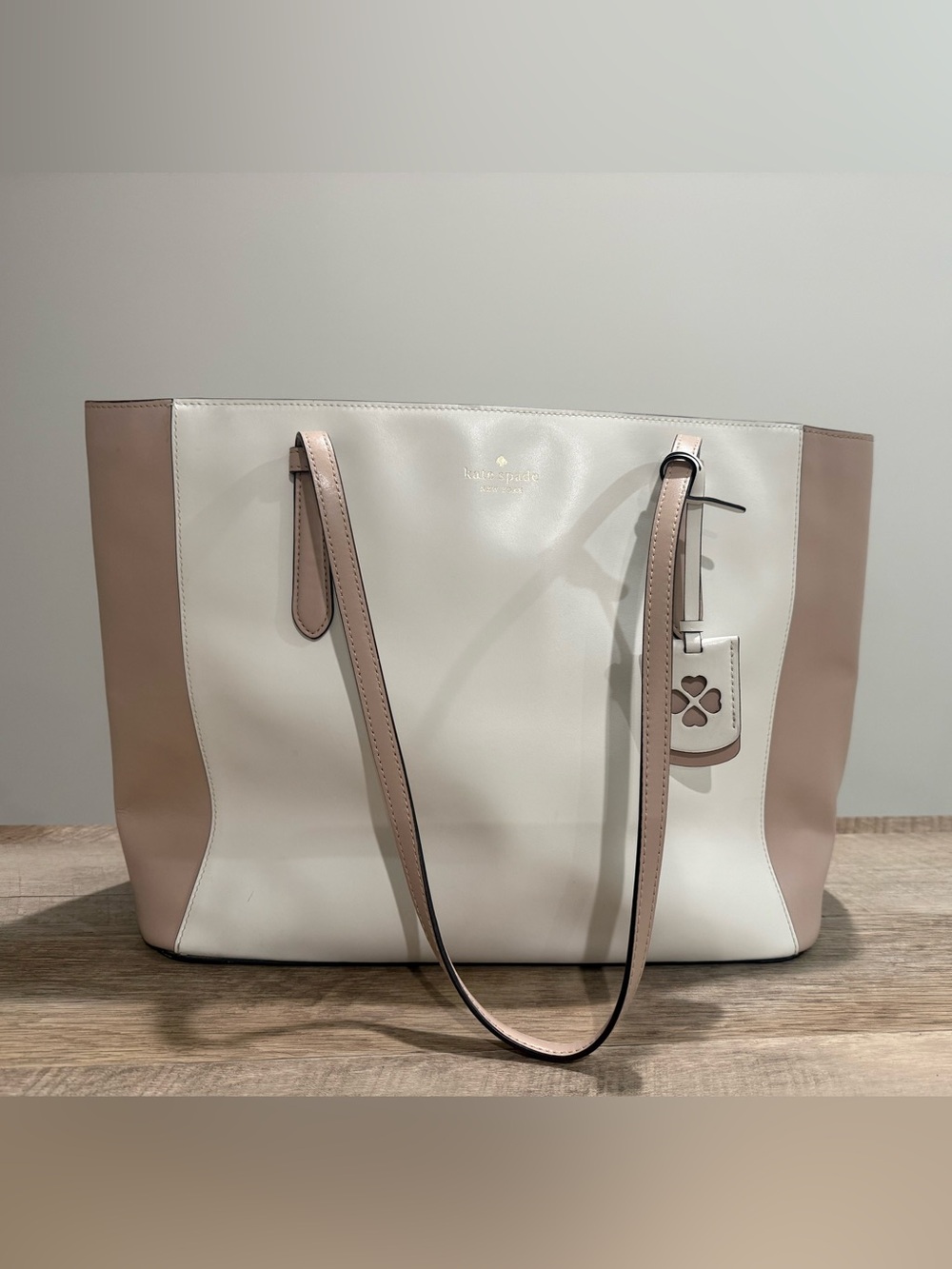 kate spade Cream and Blush Leather Tote with Luggage Tag